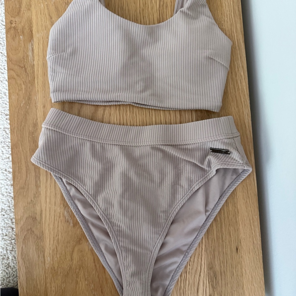 Gymshark Ribbed Bikini Set in Taupe